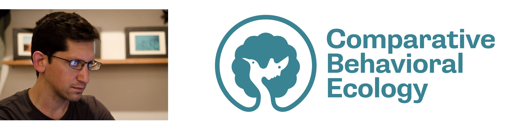 Logo of the Comparative Behavioral Ecology group showing a grackle and a human face inside a tree